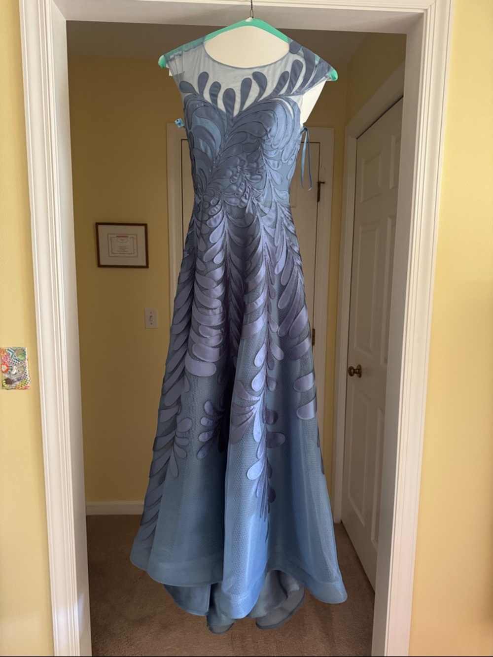 Hynes Park Dusty Blue Embroidered Illusion A-Line Gown